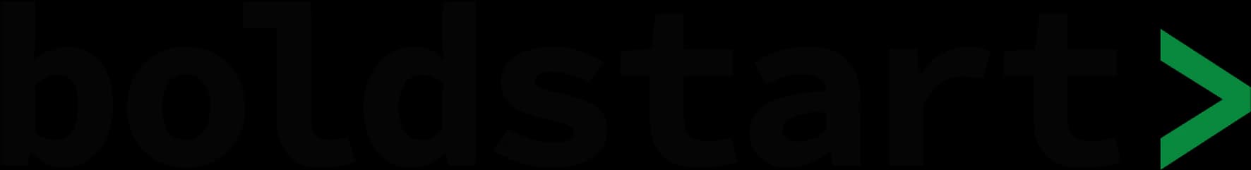 The image displays the word boldstart in bold black lowercase letters, followed by a green arrow pointing to the right.
