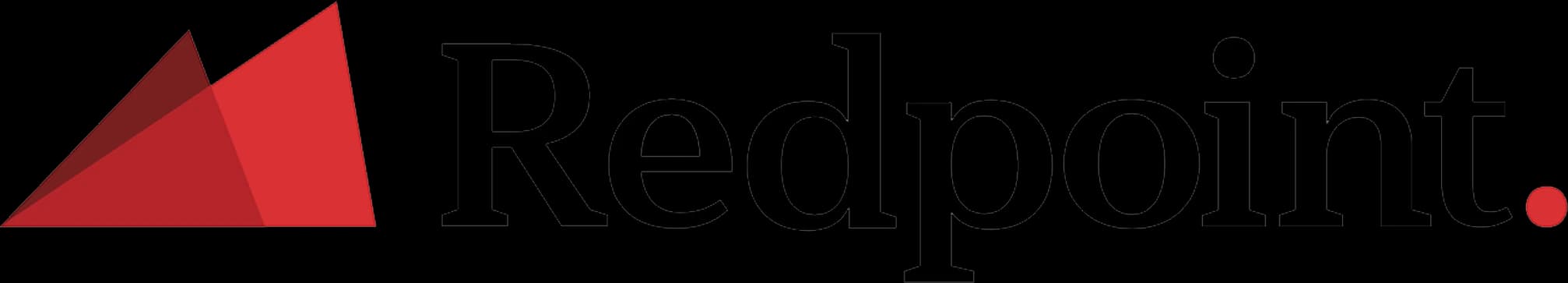 Redpoint logo featuring two overlapping red triangles on the left and the word Redpoint in bold black text with a red dot at the end.