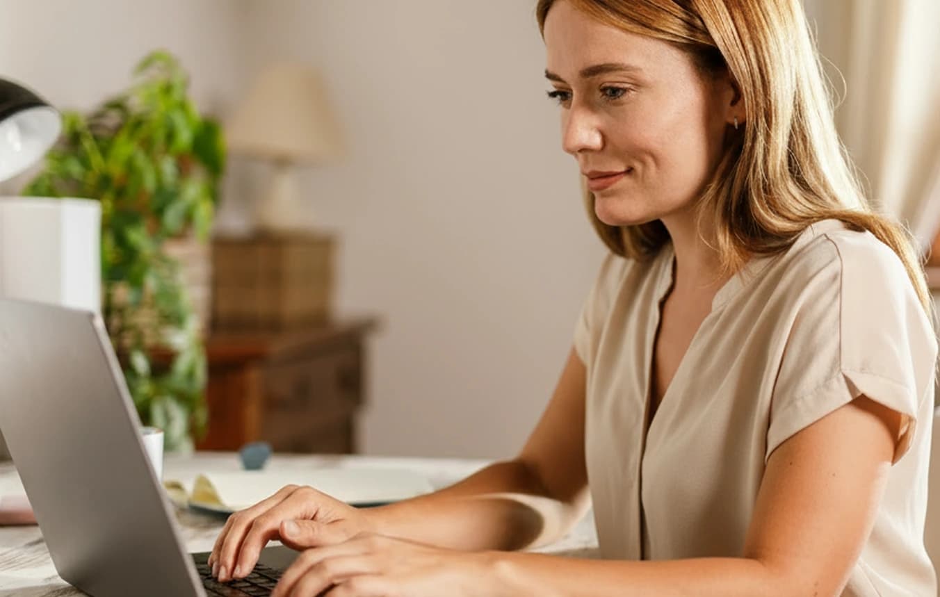 A person working at a laptop, representing the ease of building AI agents with Kustomer.