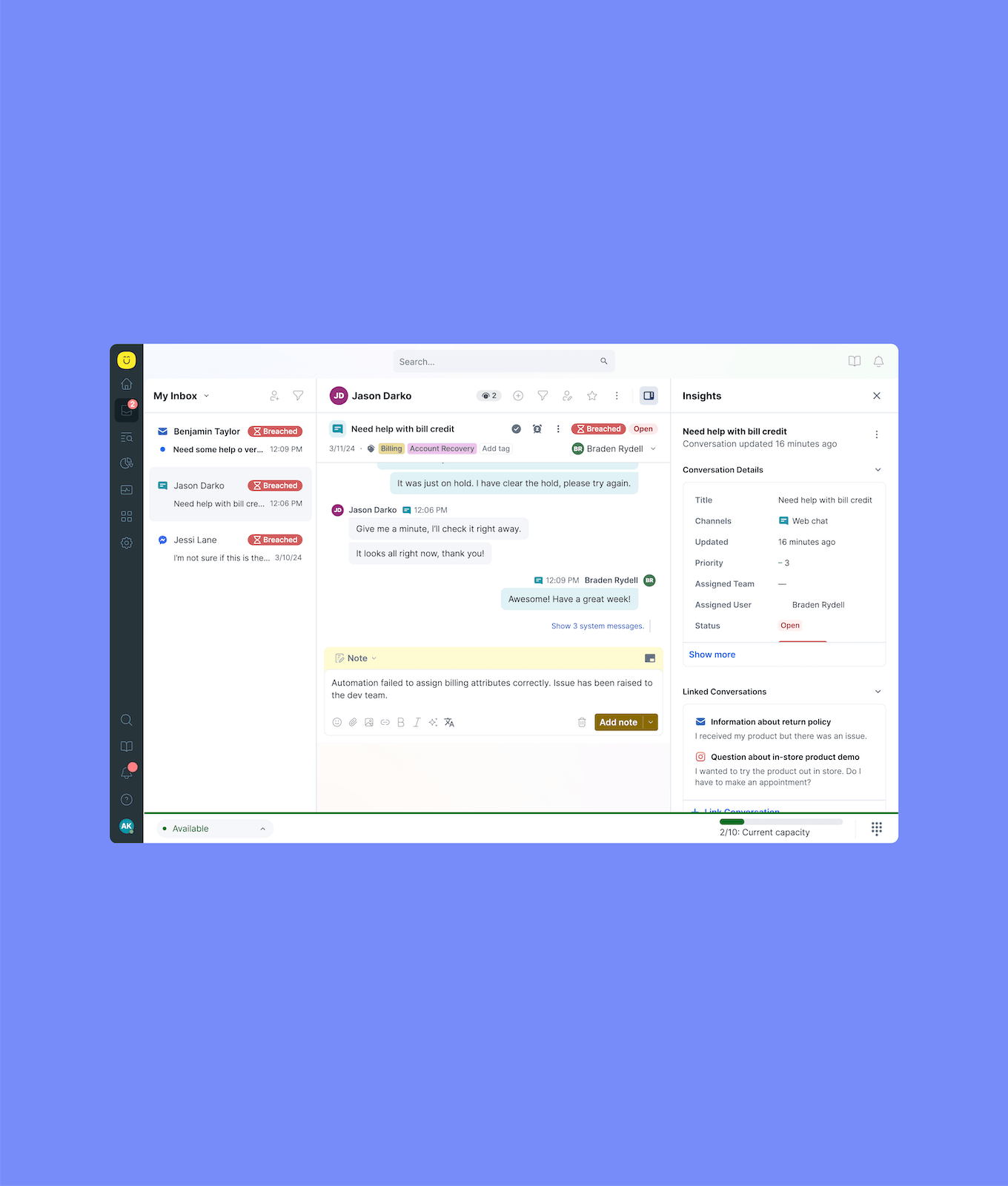Customer timeline view
