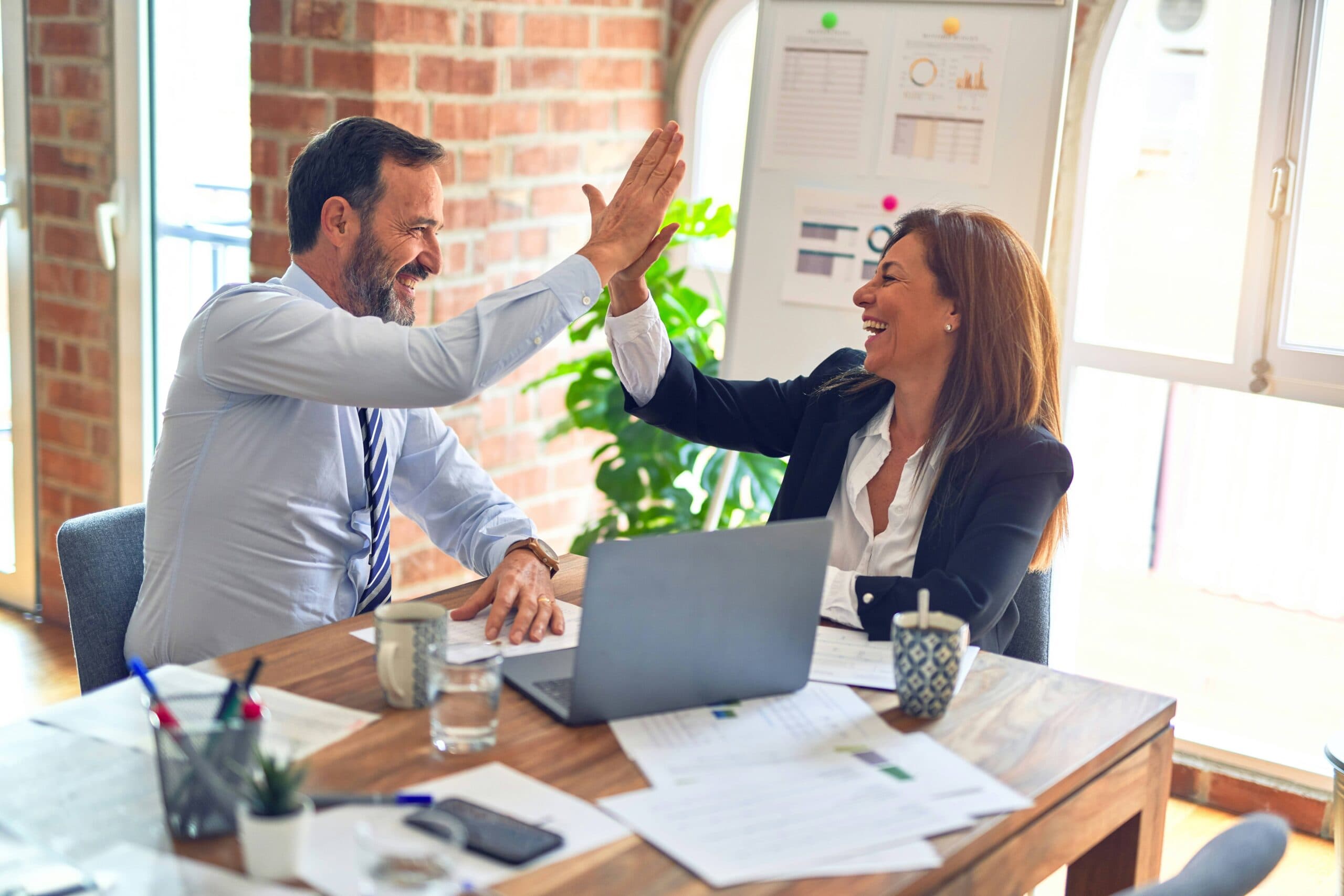 Customer service team working together