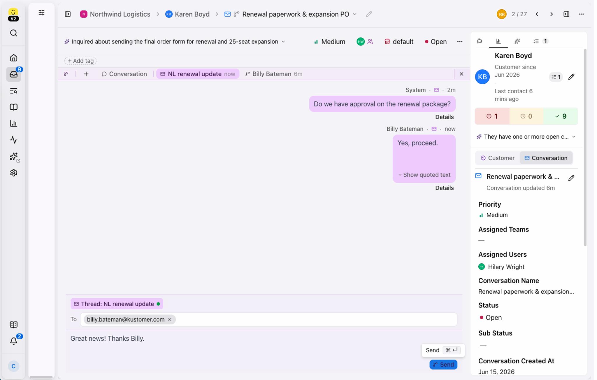 Internal thread integration with email