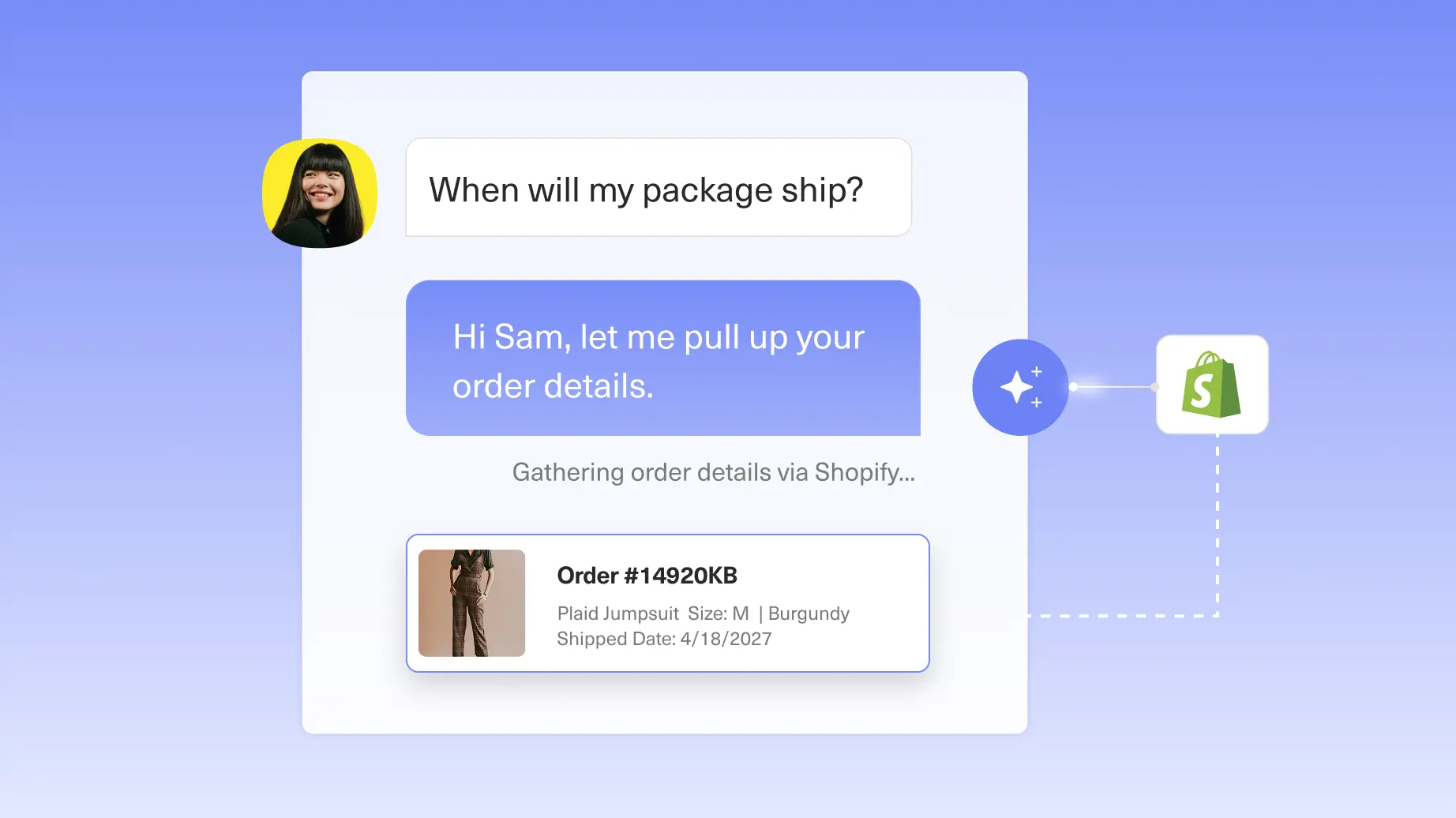 AI agent looks up order information in Shopify