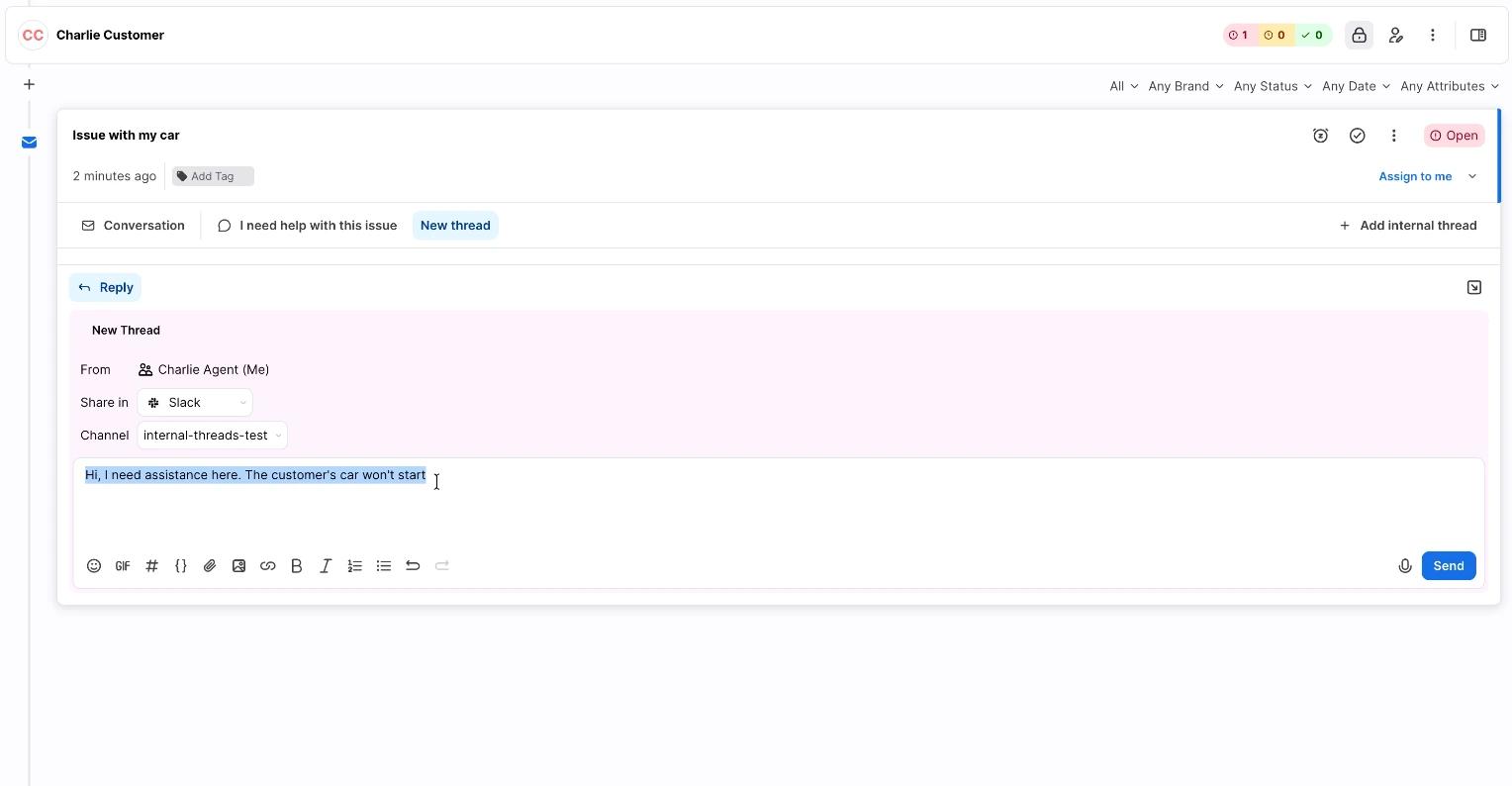 Slack in Kustomer app