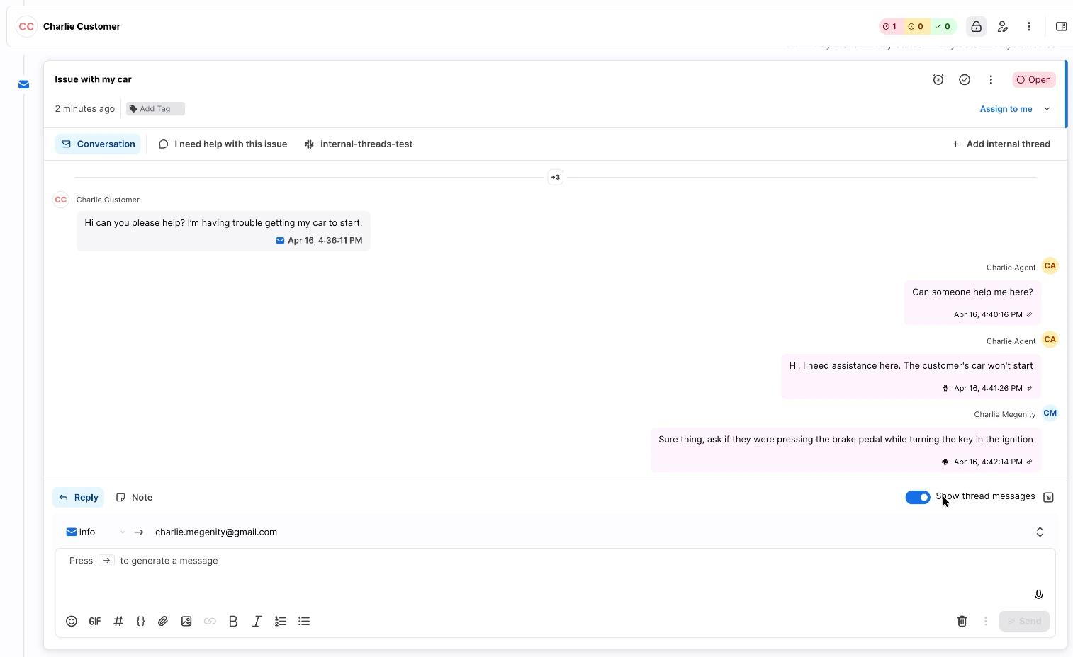 Slack conversation in Kustomer timeline