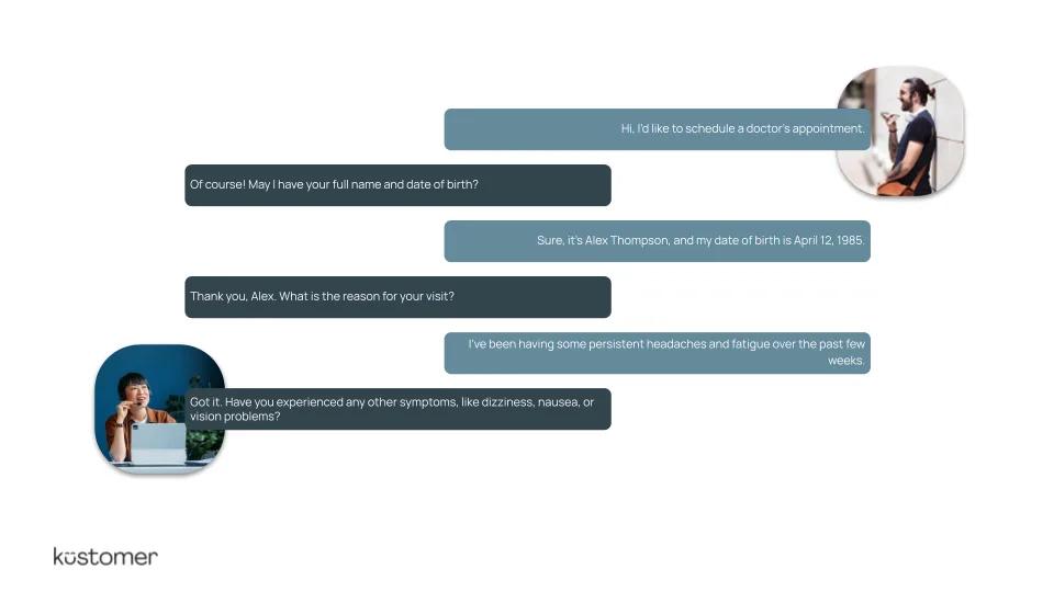 Image showing a back and forth sample conversation about making a doctor appointment