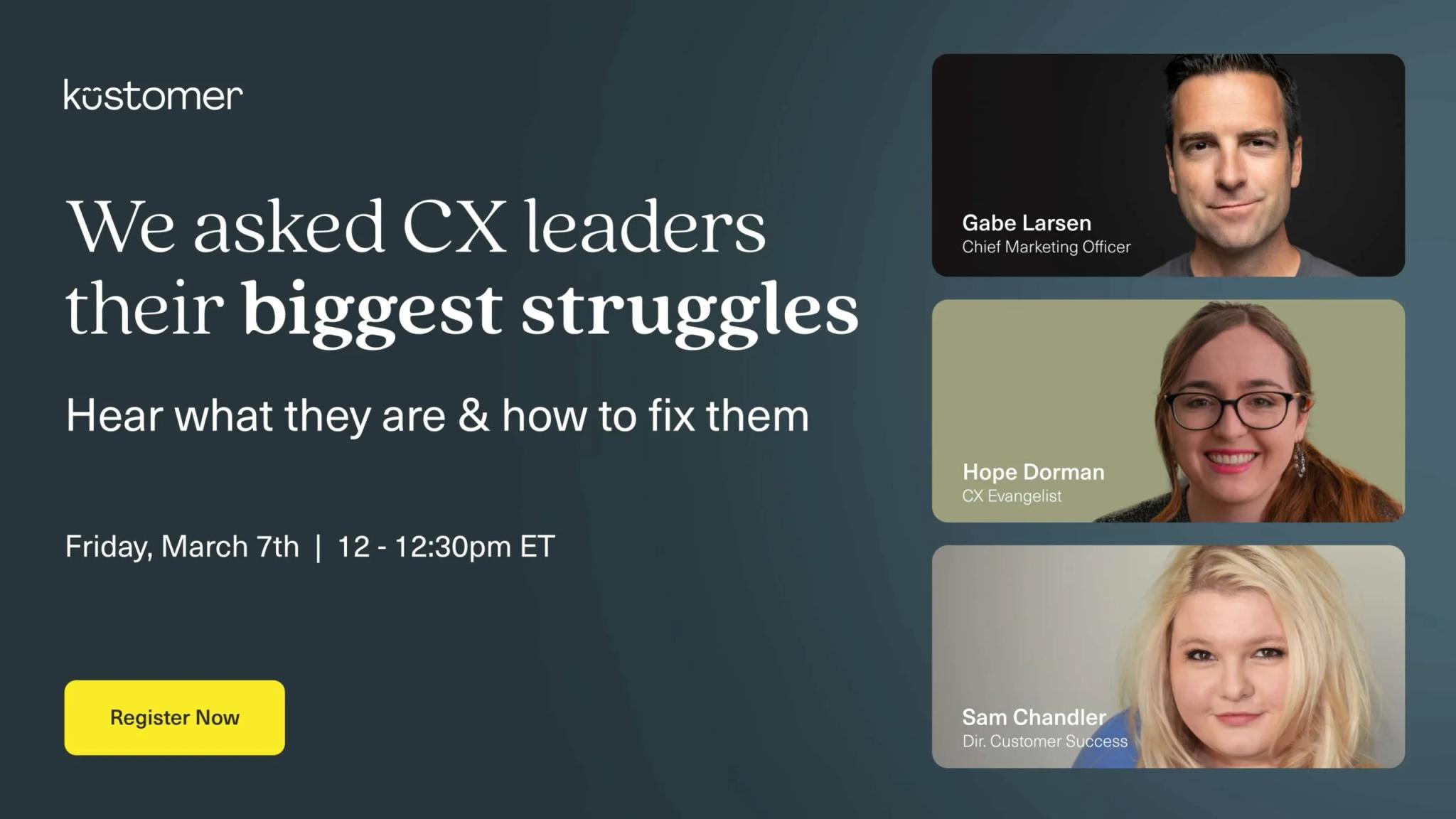 Promotional image for a webinar about a research study about the top challenges in customer experience