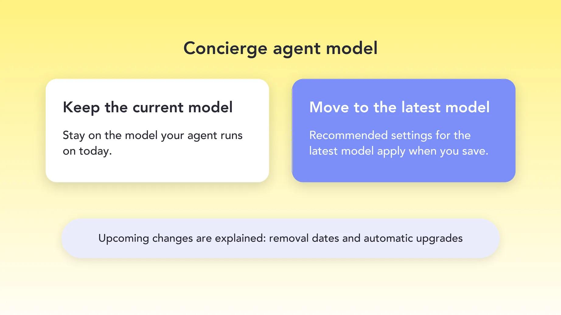 Concierge agent model choices: keep the current model or move to the latest model