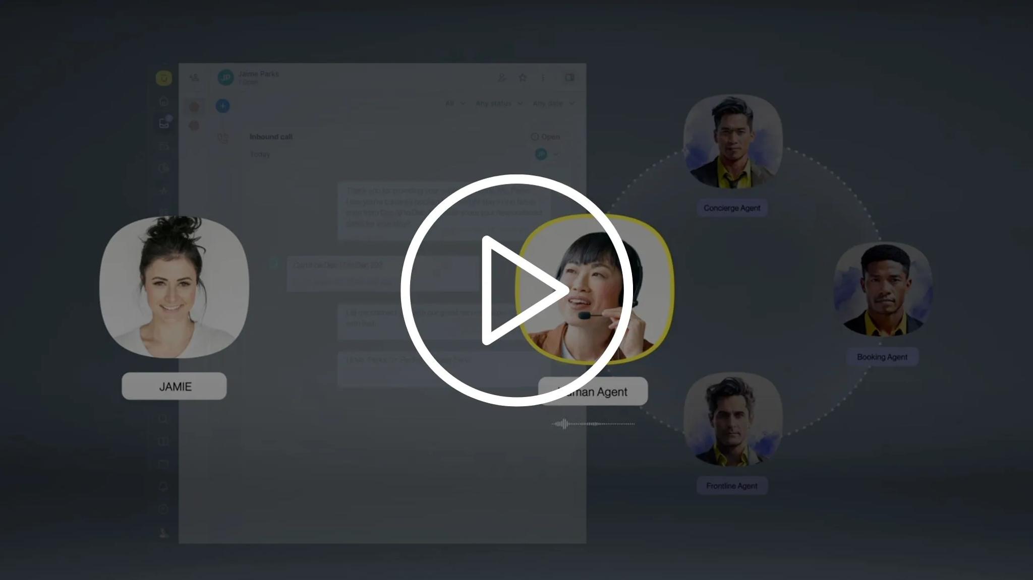 Paused play button image of an AI Agents voice demo