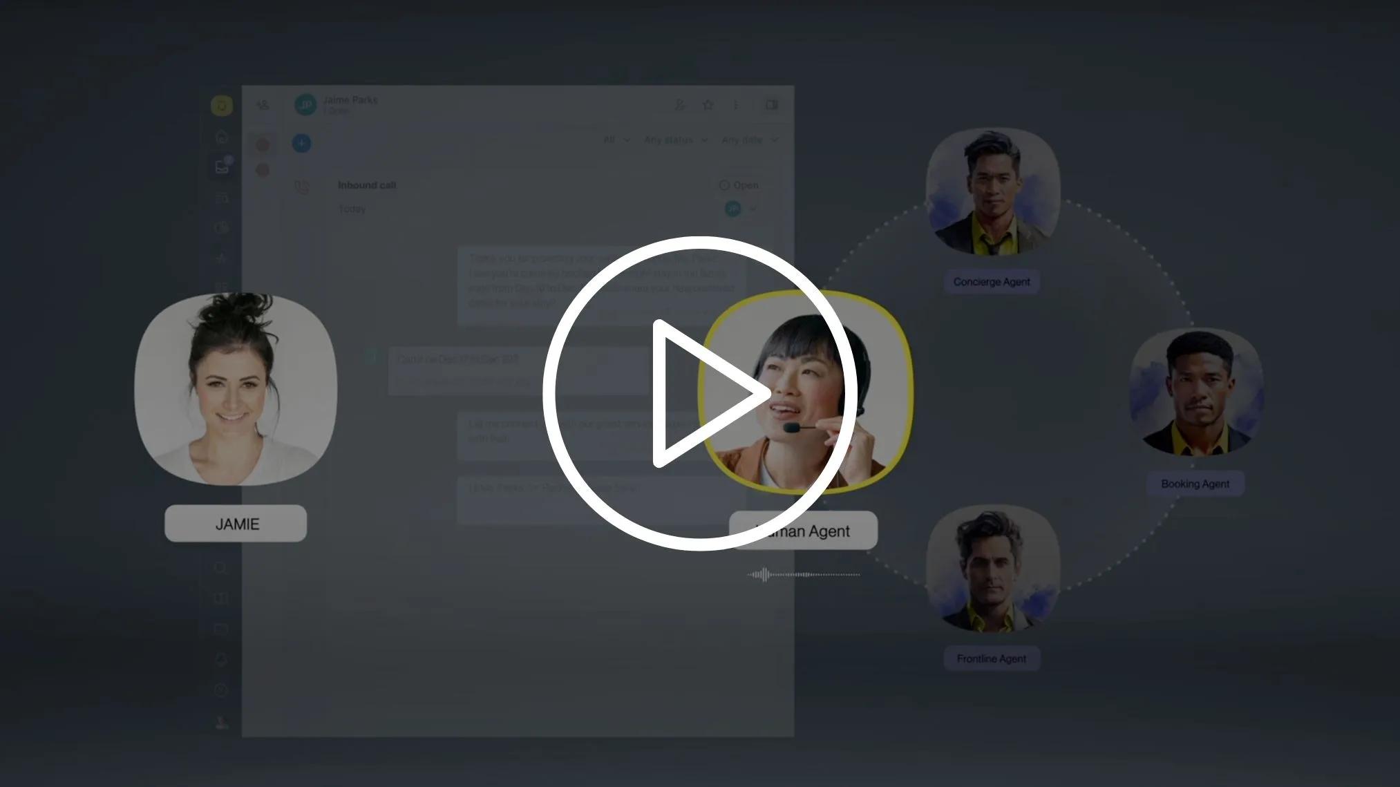 Paused play button image of an AI Agents voice demo