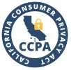Circular logo with the words California Consumer Privacy Act surrounding an image of Californias silhouette with a padlock and the letters CCPA below it.
