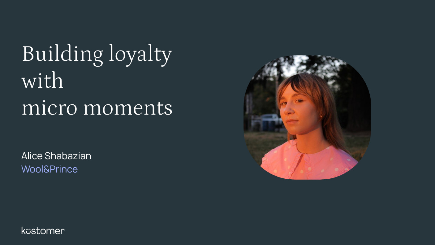 Image of a smiling woman in a pink sweater. Image says Building loyalty with micro moments. Alice Shabazian, Wool&Prince