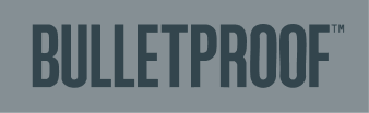The word BULLETPROOF is displayed in large, bold, uppercase letters against a gray background.