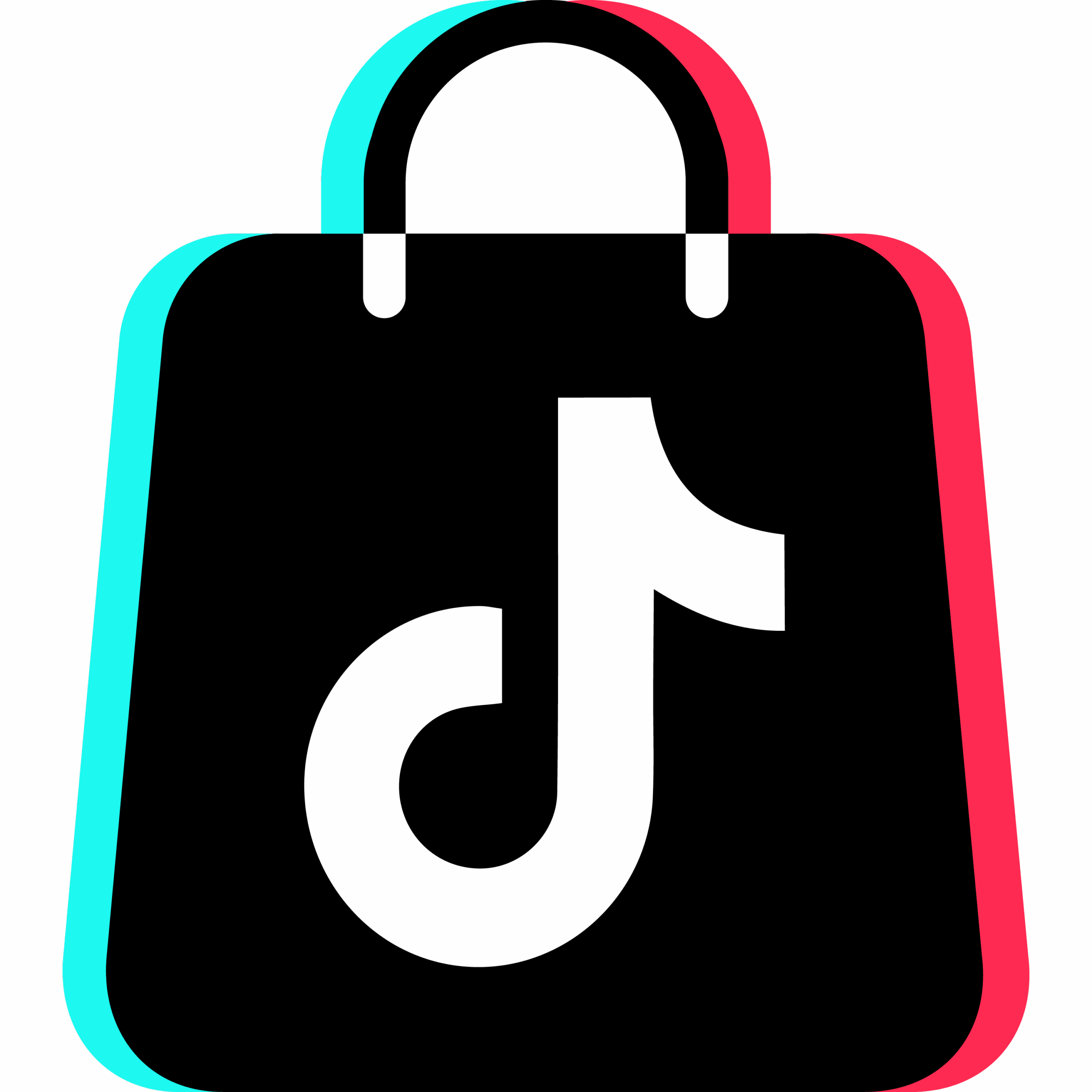 A shopping bag icon with the TikTok logo in the center, featuring a black handle and a black bag outlined with blue on the left and red on the right, symbolizes Narvar post-purchase integration for Kustomer.