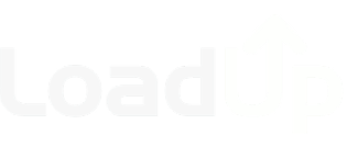 White text on a light gray background reads LoadUp with the U designed as an upward-pointing arrow.