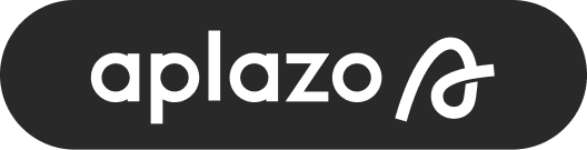 A black oval logo with the word aplazo in lowercase white letters, followed by a stylized white letter a resembling a loop or ribbon.