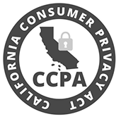 Black and white logo of the California Consumer Privacy Act (CCPA) with a map of California, a padlock icon, and the text CALIFORNIA CONSUMER PRIVACY ACT in a circular border.