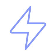 A simple, blue lightning bolt icon with a thin outline on a light gray background.
