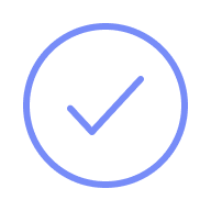 A blue check mark inside a blue circle on a light gray background, representing confirmation or success.